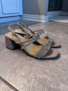 Nude and silver block heels size 9